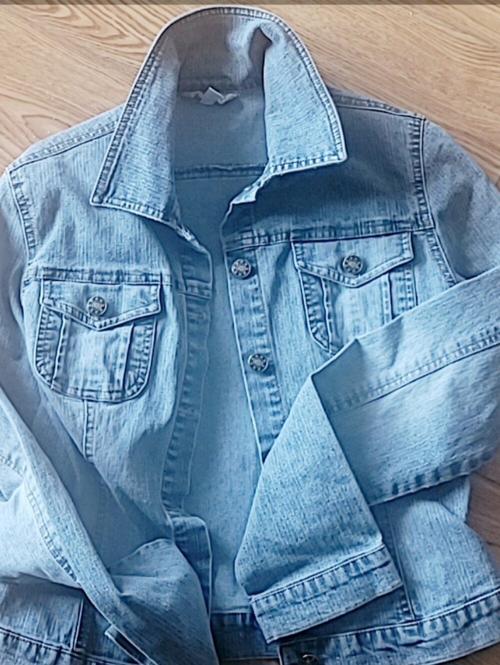 Garage Denim Jacket in Faded Blue with Contrast Stitching